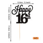 YCTHUNFISH Happy 16th Cake Topper, Black Glitter Number 16, Bamboo Material, Birthday Party Decorations