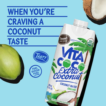 Vita Coco Organic Coconut Water  Extra Coconut | More Coconutty Flavor | Hydrating Electrolytes | Vital Nutrients | 11.1 Fl Oz (Pack of 12)