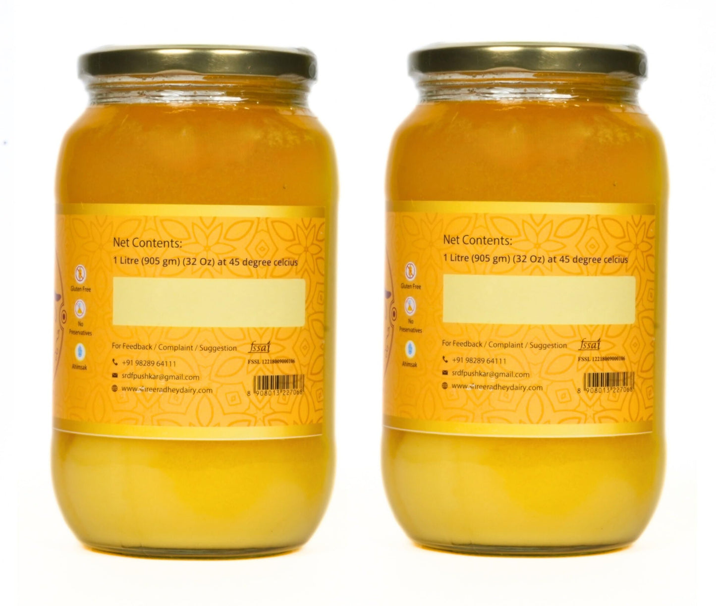 Swarnamrit A2 Desi Gir Cow Ghee Vedic Bilona Method Glass Jar Packaging (1 Litre X 2)
