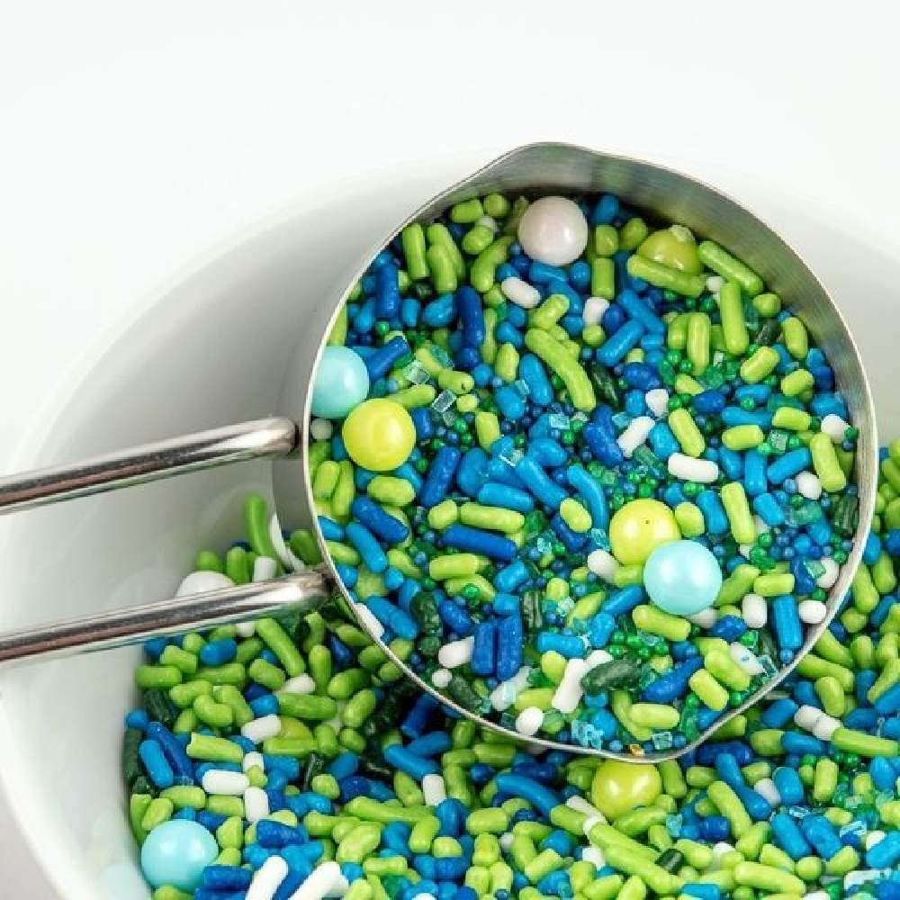 Sweets &   Boutique Cake Sprinkles - Navy Jimmies, Green Nonpareils, Blue Sugar Crystal, Lime Sugar Pearl - 4 Ounce Pack