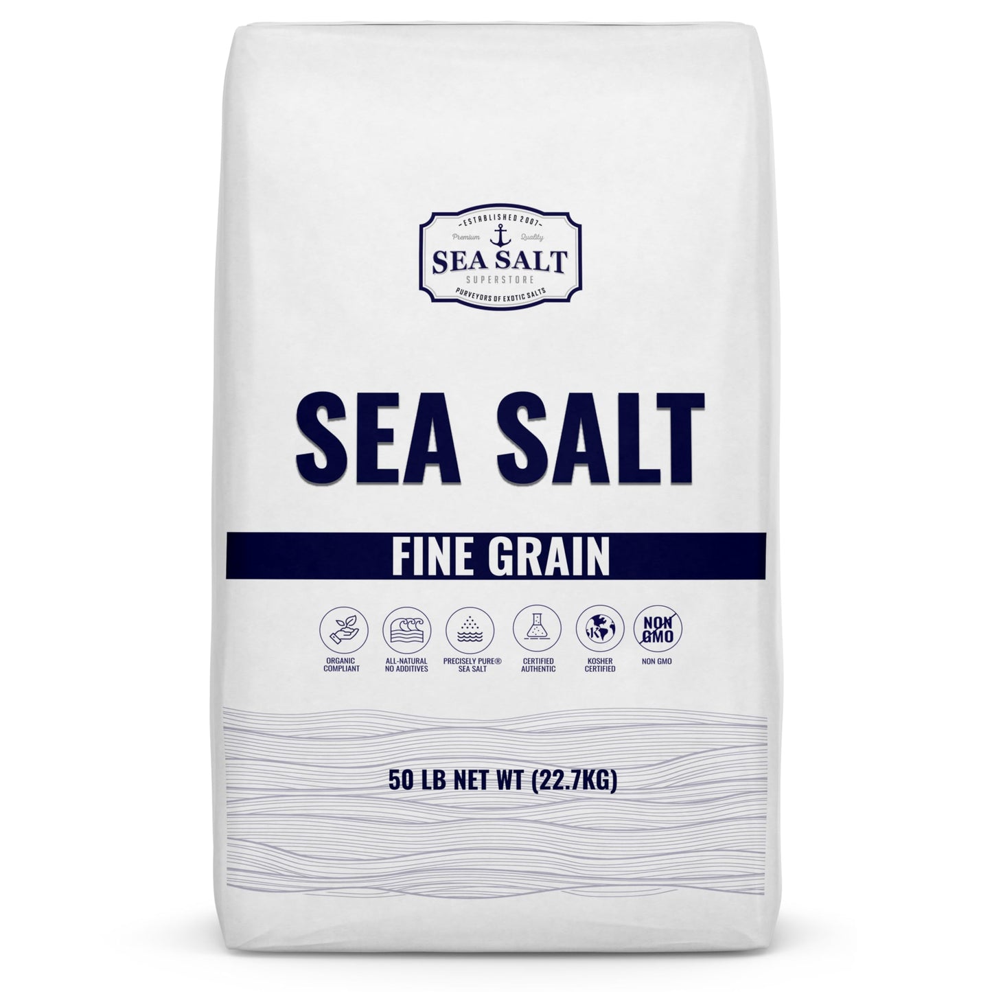 Bulk Kosher Fine Sea Salt for Commercial Use, Food Grade Non-Iodized with No Additives, Pure & Unrefined Kosher Salt, 50 lb Bag