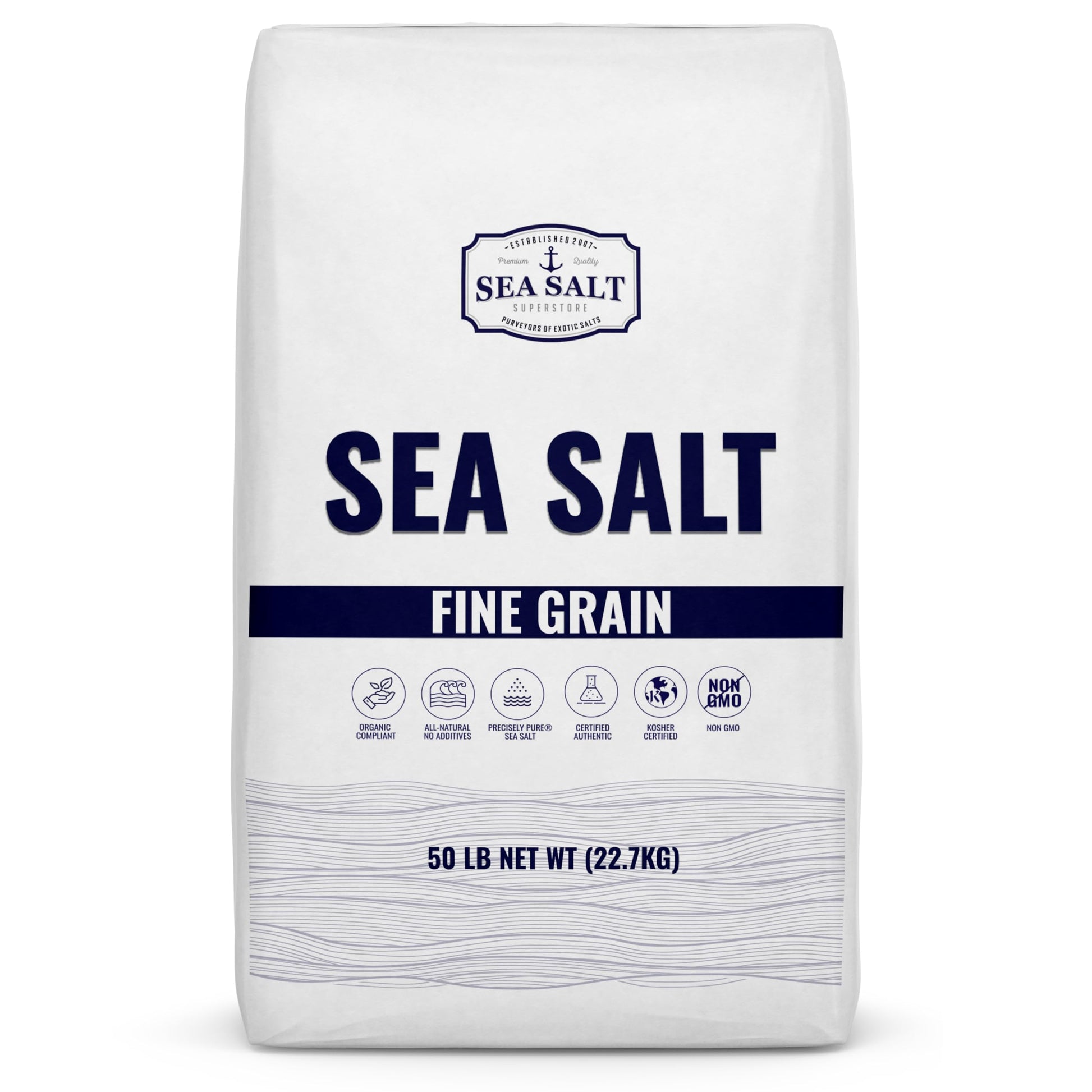Bulk Kosher Fine Sea Salt for Commercial Use, Food Grade Non-Iodized with No Additives, Pure & Unrefined Kosher Salt, 50 lb Bag
