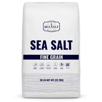 Bulk Kosher Fine Sea Salt for Commercial Use, Food Grade Non-Iodized with No Additives, Pure & Unrefined Kosher Salt, 50 lb Bag