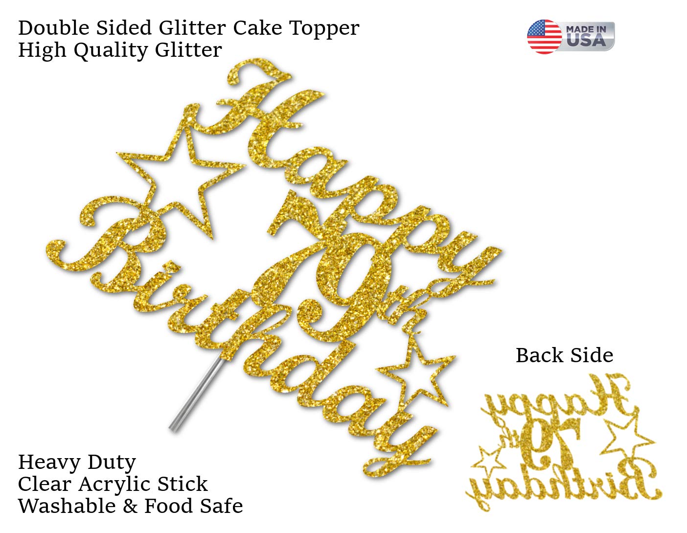 79 Birthday Cake Topper Gold Glitter, Party Decoration Ideas, Premium Quality, Sturdy Doubled Sided Glitter, Acrylic Stick. Made