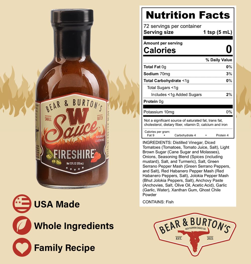Old Florida Sauce Co. Bear & Burtons W Sauce, Fireshire - 13 Fl Oz (Pack of 2)