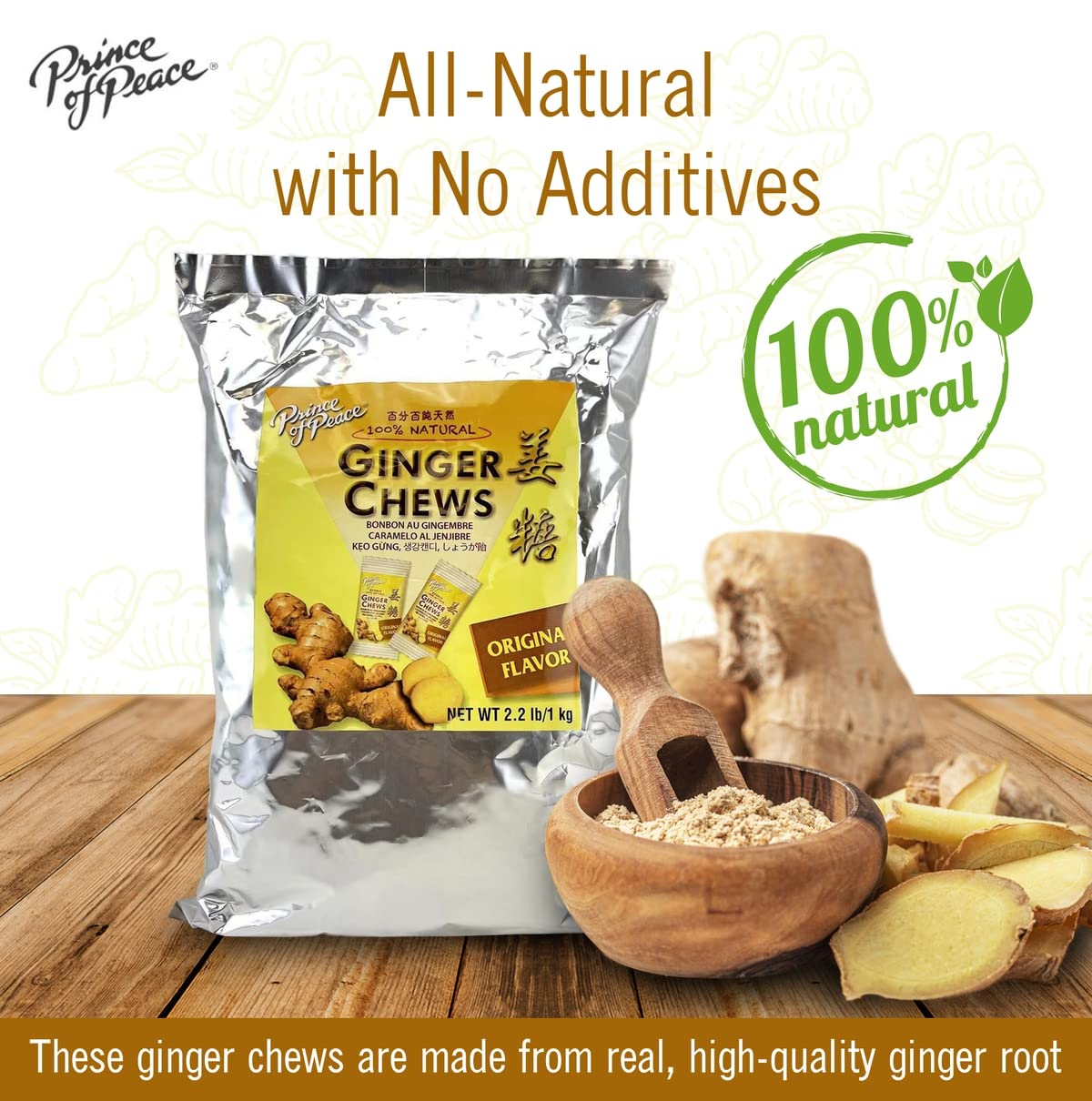 Prince Of Peace 100% Natural Ginger Candy (Chews) With Lemon, 2.2Lb/1Kg Candied Ginger – Candy Pack – Ginger Chews Candy – Natural Candy – Ginger Candy