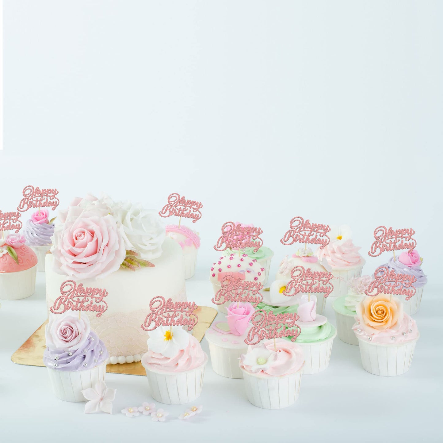 24Pcs Happy Birthday Cupcake Toppers Glitter Celebrating Birthday Cupcake Picks Baby Shower Kids Birthday Party Cupcake Decorati