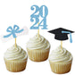 Graduation Cupcake Toppers Grad Party Decoration Food Picks Congrats Glitter Diploma Cap School Colors Supplies 24 Pcs Light Blu