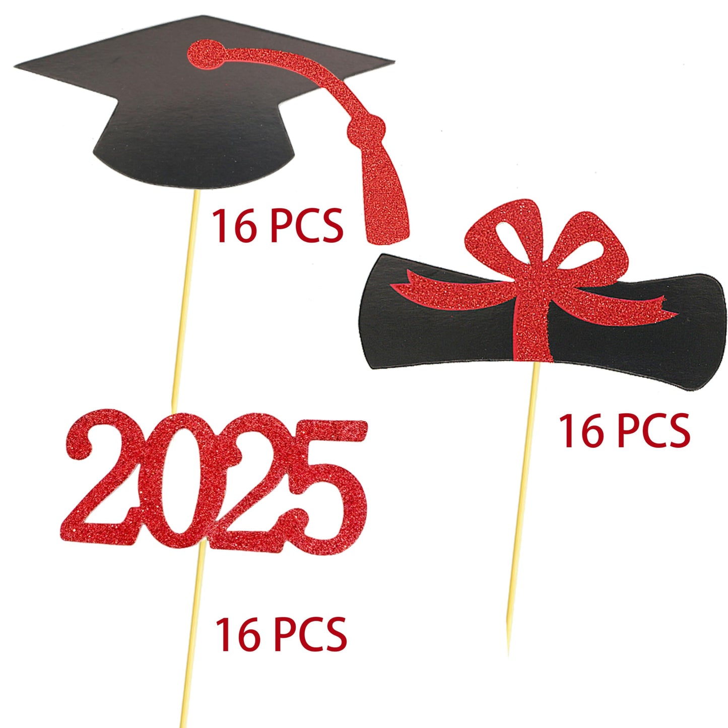 YuBoBo Graduation Cupcake Toppers, 48 PCS Food Picks, Red Paper Grad Cap & Diploma Decorations