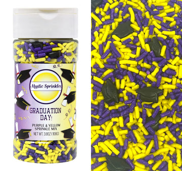 Mystic Sprinkles Graduation Day Sprinkles Mixes (Graduation Day! Purple & Yellow Sprinkle Mix 3.8oz)