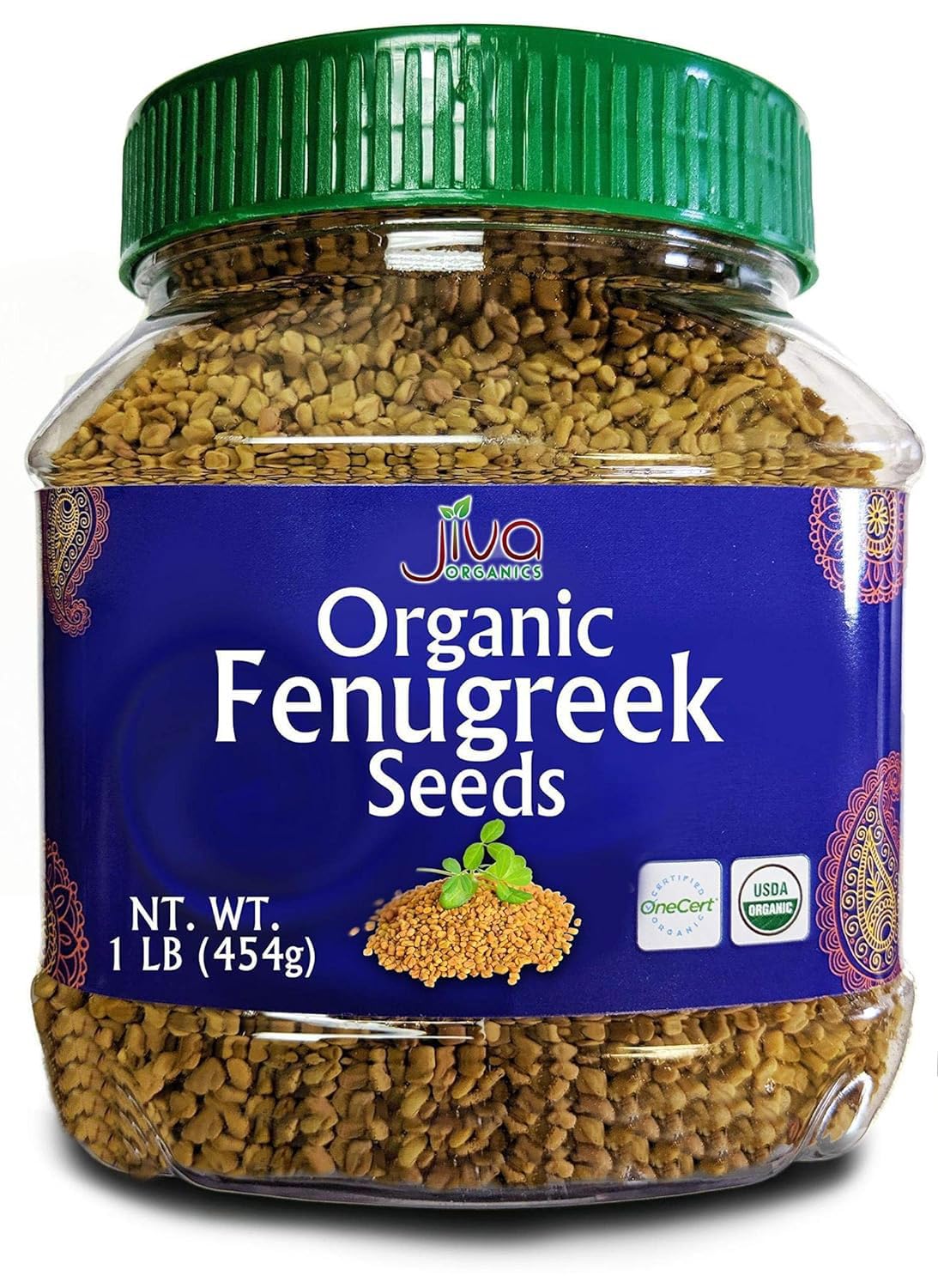 Jiva Organics Organic Fenugreek Seeds Whole - Methi Seed for Cooking & Sprouting - 1 Pound Jar