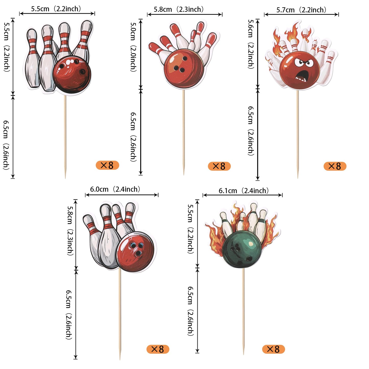 40 Pcs Bowling Cupcake Toppers Double Sided Sports Theme Bowling Cupcake Picks Bowling Party Decorations For Bowling Theme Baby