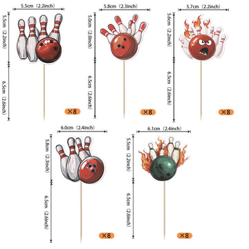 40 Pcs Bowling Cupcake Toppers Double Sided Sports Theme Bowling Cupcake Picks Bowling Party Decorations For Bowling Theme Baby