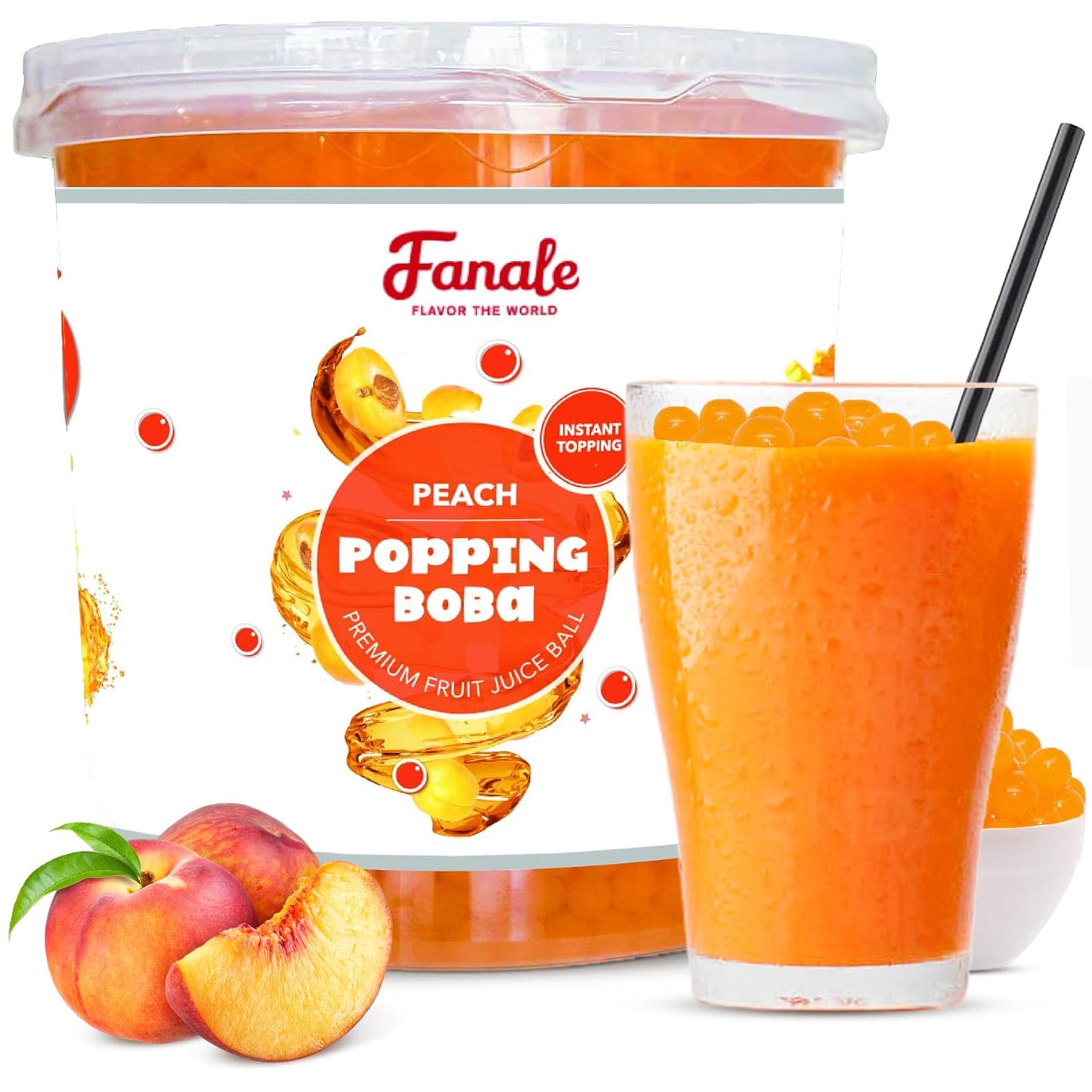 Fanale Peach Popping Boba Pearls, Vegan, Non-GMO, Gluten-Free, 7 lb (Pack of 4)