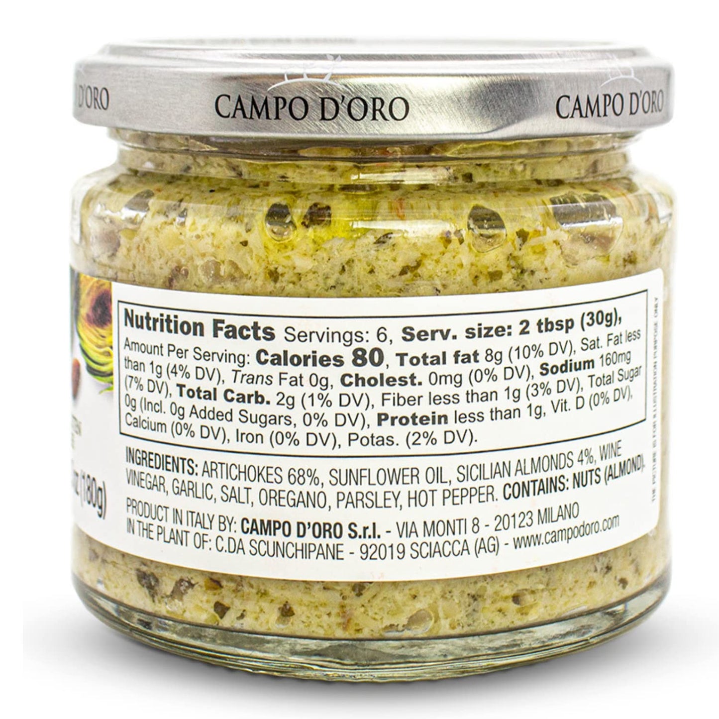 Creamy Artichoke and Almond Dip, 6.35 oz, 180 g. Non GMO, Artichoke Spread Sauce, Made with Sicilian Almonds Product of Italy, b