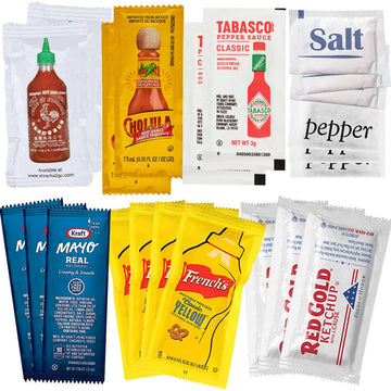 Condiment and Hot Sauce Packets Variety Pack - 325-ct Single Serve Ketchup Packs  Mayo and Mustard & Salsa Picante S w/Tabasco Pepper Sauce  Spicy Sriracha & Mini Mexican Hot Sauce Packets