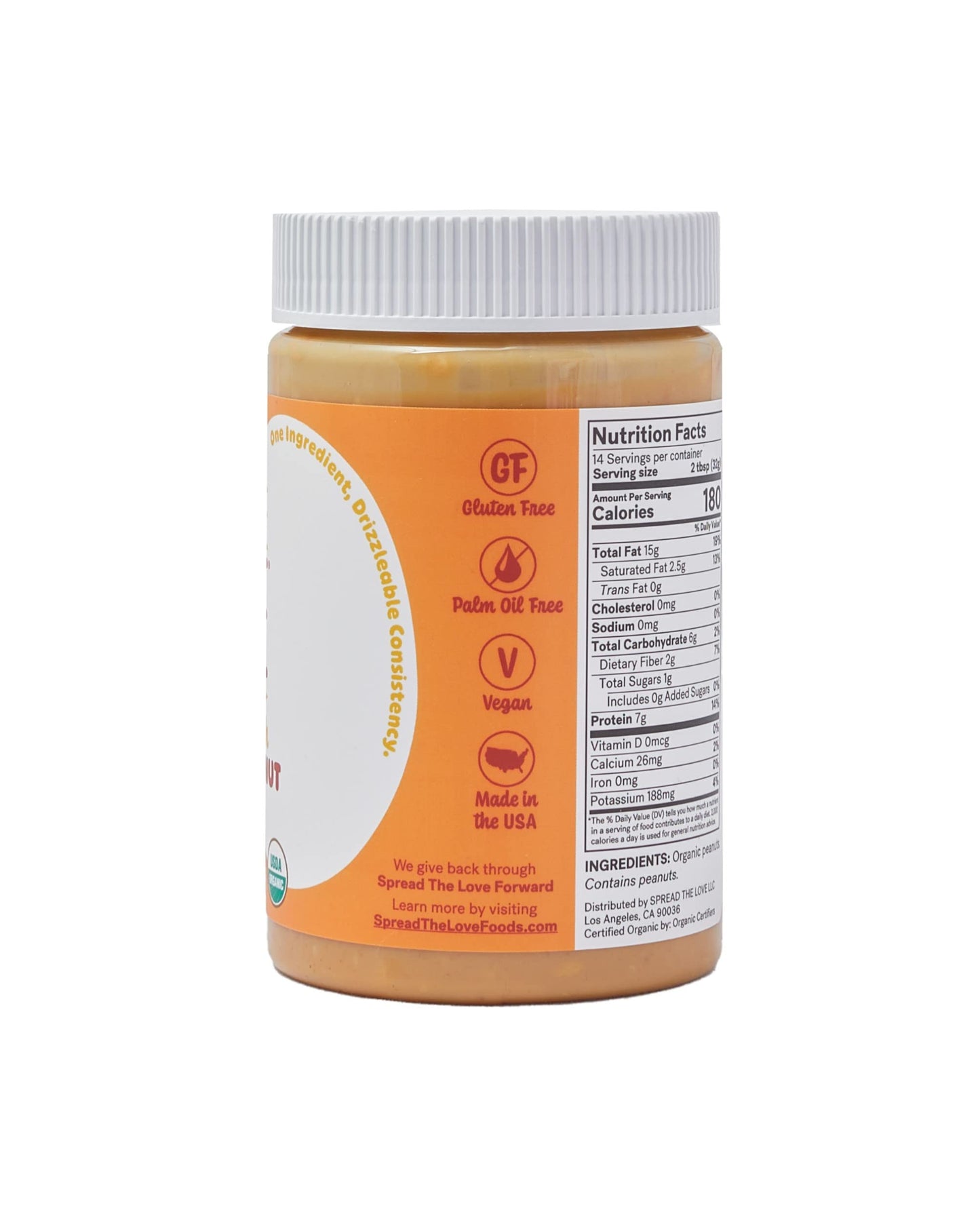 Spread The Love NAKED CRUNCH Organic Peanut Butter (Organic, All Natural, Vegan, Gluten-free, Creamy, Dry-Roasted, No added salt