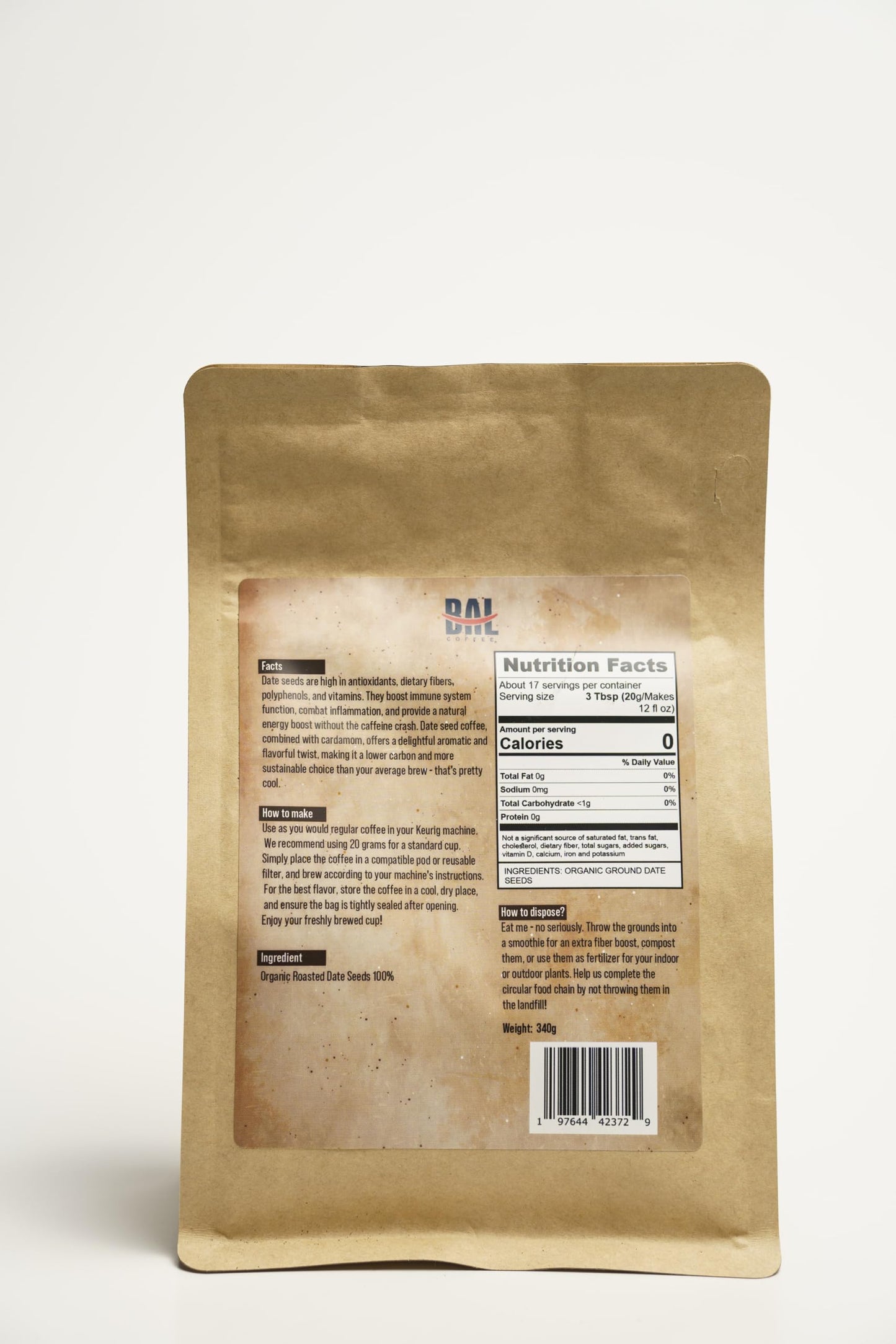 BAL Coffee Groundate - Caffeine-Free Coffee Alternative, Vegan-Friendly, Smooth Grind, 340 g