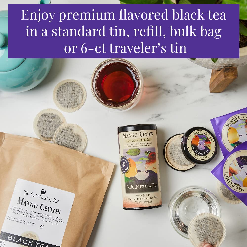 The Republic Of Tea - Mango Ceylon Black Tea, Metabolic Frolic Tea, 50 Tea Bag Tin