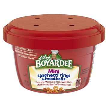 Chef Boyardee Mini Spaghetti Rings and Meatballs, Microwave Food, 7.5 OZ Microwaveable Bowl (12 Bowls)