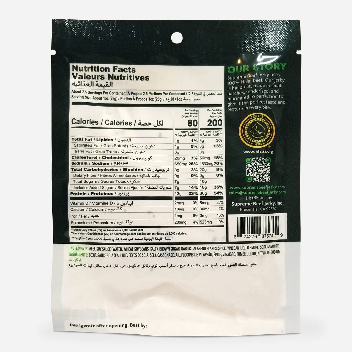 Supreme Beef Jerky, Halal Beef Jerky, Zabiha Halal Certified Beef, Handcrafted Gourmet Meat Snacks, 2.5 Oz Jalapeno Garlic, B2G1