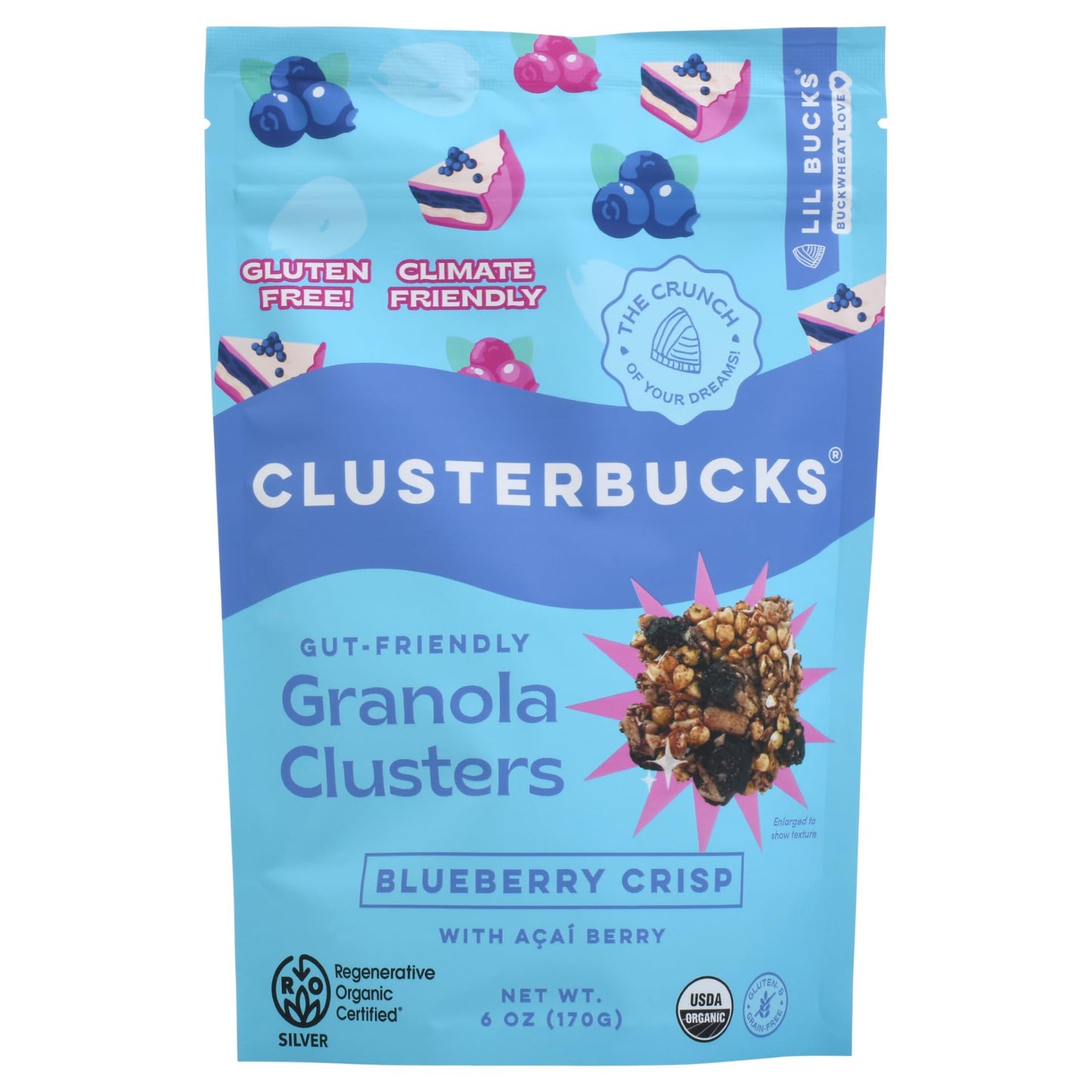 Lil Bucks Clusterbucks Superfood Clusters – Grain-Free Keto Granola, 6 Ounce (Pack of 3), Blueberry Crisp, Gluten-Free, Low-Carb