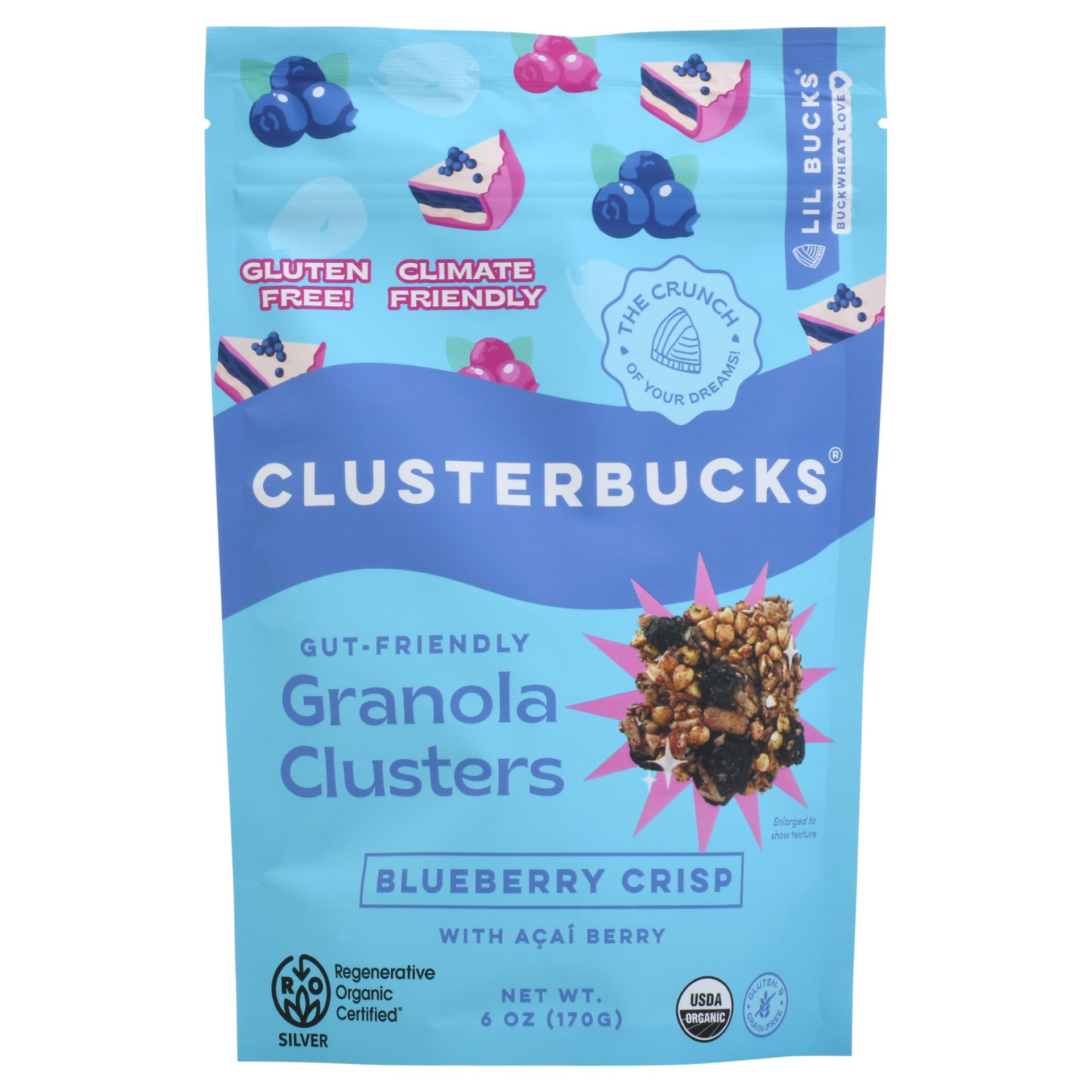 Lil Bucks Clusterbucks Superfood Clusters – Grain-Free Keto Granola, 6 Ounce (Pack of 3), Blueberry Crisp, Gluten-Free, Low-Carb