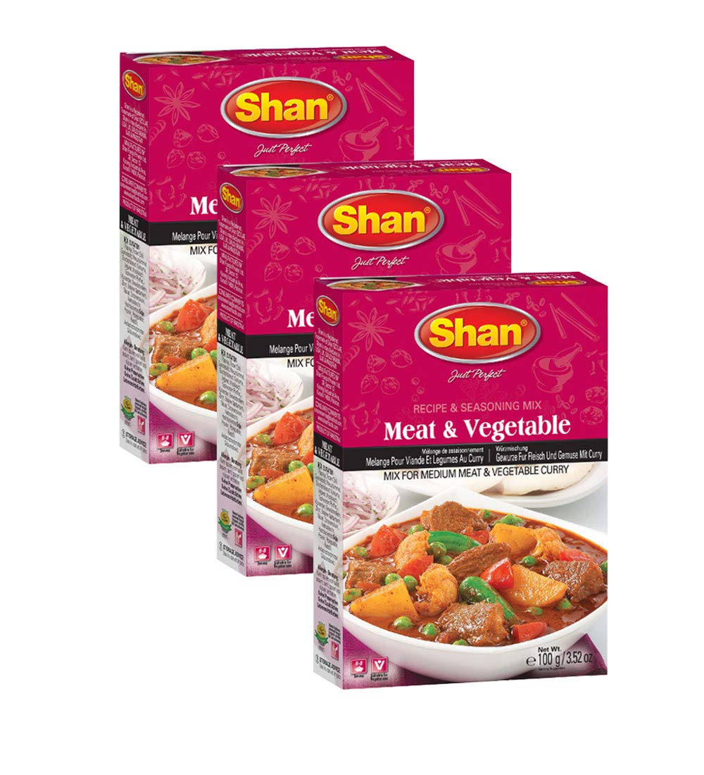 Shan Meat & Vegetable Recipe Seasoning Mix - Spice Powder for Curry - Pack of 3 - Suitable for Vegetarians