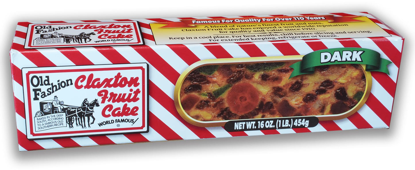 Old Fashion Claxton Fruit Cake - 1 Lb. Dark Recipe - Wrapped for Freshness in our Signature Claxton Carton