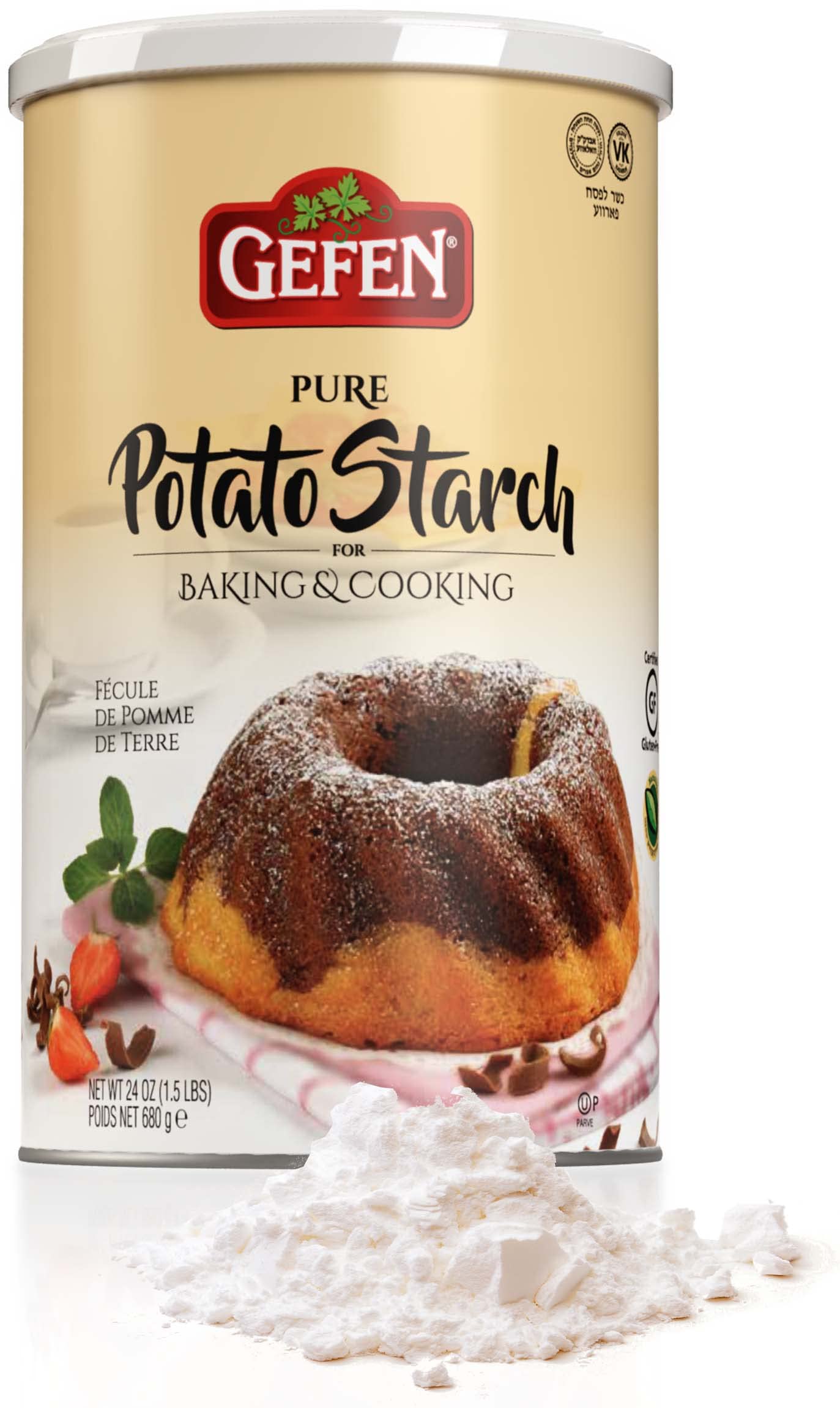 Gefen Pure Gluten Free Potato Starch, 24oz for Cooking & Baking (1.5 lb) Resealable Container | Excellent Fried Chicken Flour | 
