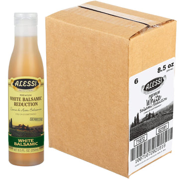 Alessi Balsamic Vinegar Reduction, Autentico From Italy, Ideal On Caprese Salad, Fruits, Cheeses, Meats, Marinades, White Balsamic (White Balsamic, 8.5 Fl Oz (Pack Of 6))