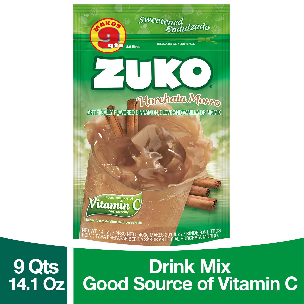 Zuko Horchata Morro Instant Powder Drink | Family Pack | No Sugar Needed | Vitamin C | 14.1 Ounce (Pack of 6)
