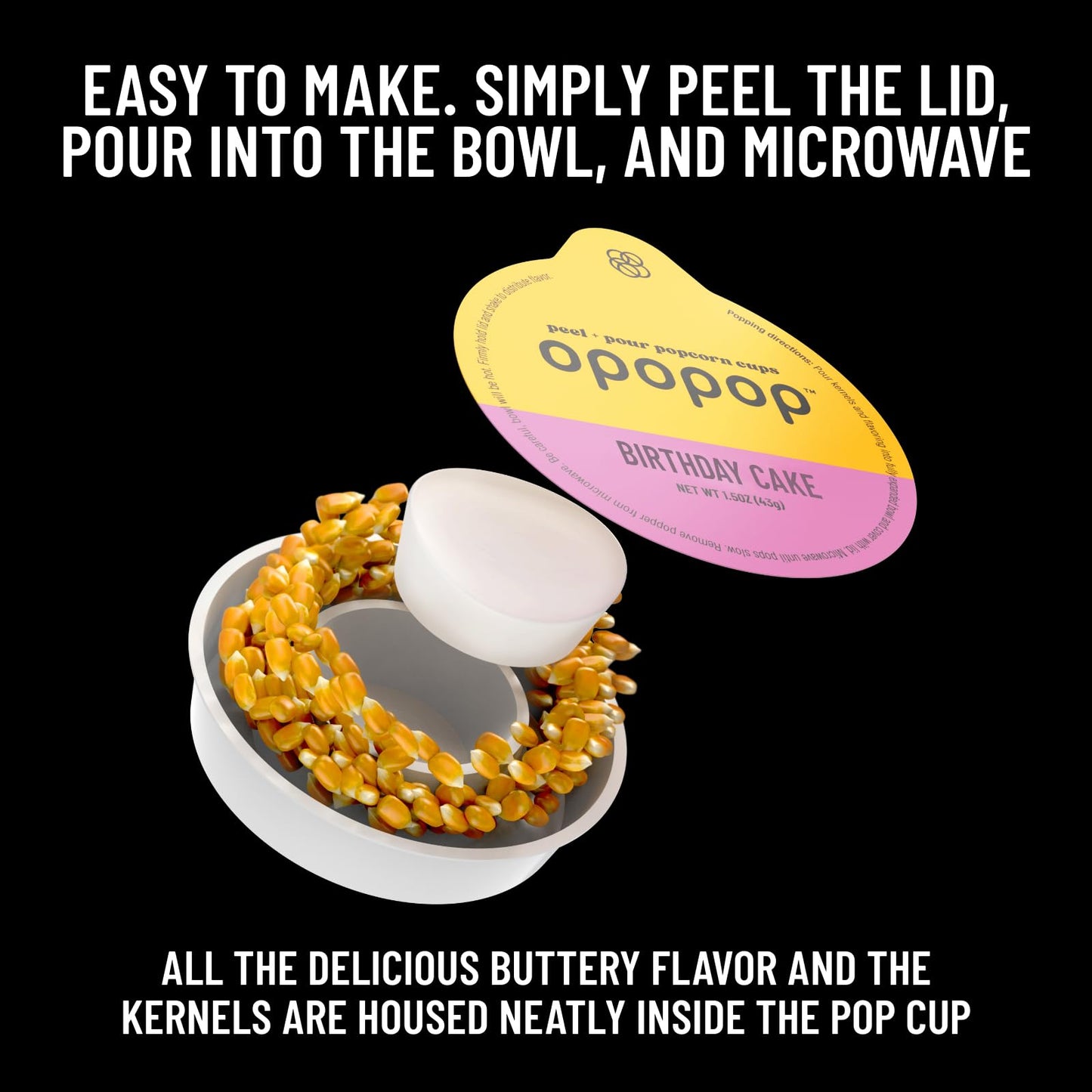 Opopop Microwave Popcorn - Pop Cups Birthday Cake 6-Pack, Non-Gmo Gourmet Popcorn Kernels & Popcorn Flavoring, Gluten Free Snack