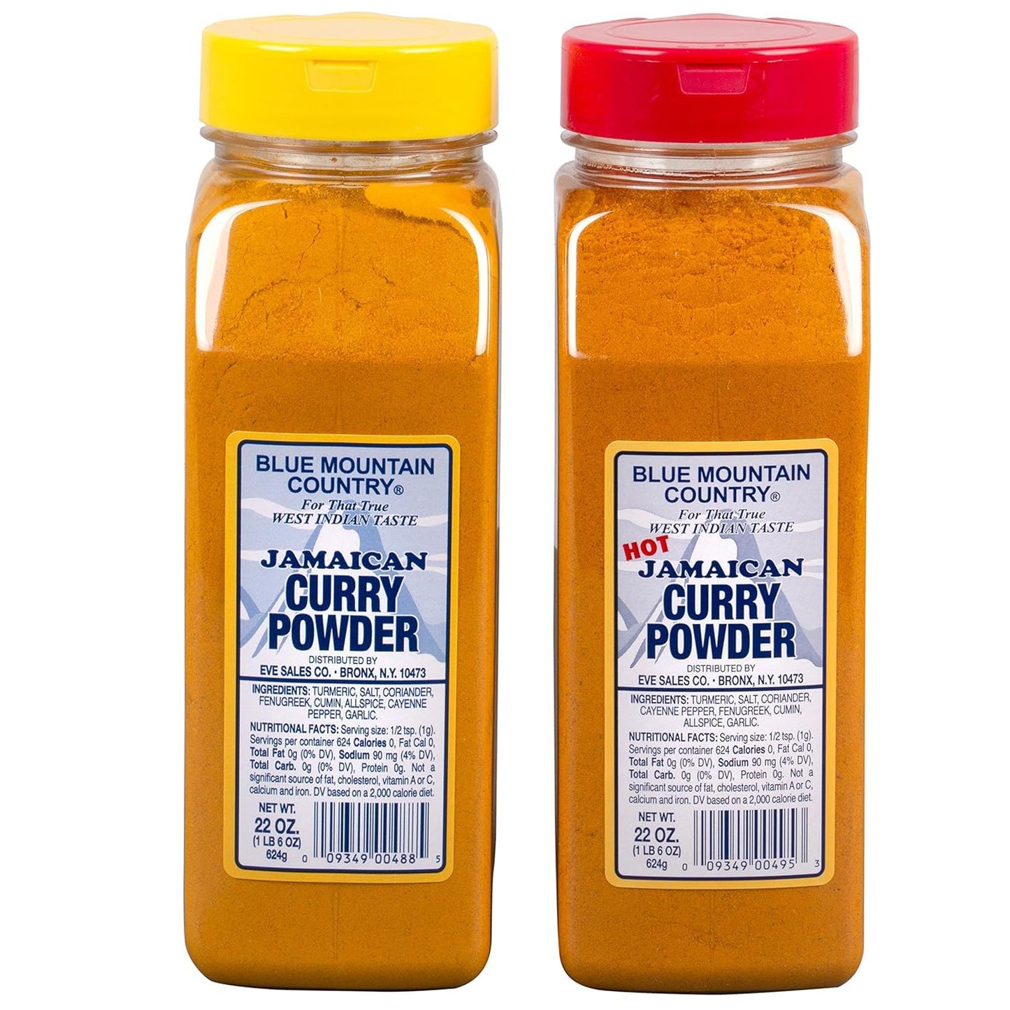 Blue Mountain Country Jamaican Curry Powder & Hot Jamaican Curry Powder Duo Pack - 22 oz Shaker Bottles | Authentic West Indian 