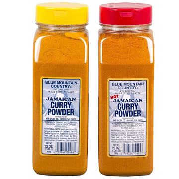 Blue Mountain Country Jamaican Curry Powder & Hot Jamaican Curry Powder Duo Pack - 22 oz Shaker Bottles | Authentic West Indian 