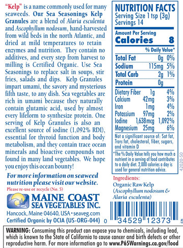 Kelp Granules Blend 1.5 Oz Shaker - Sea Seasonings - Organic Seaweed