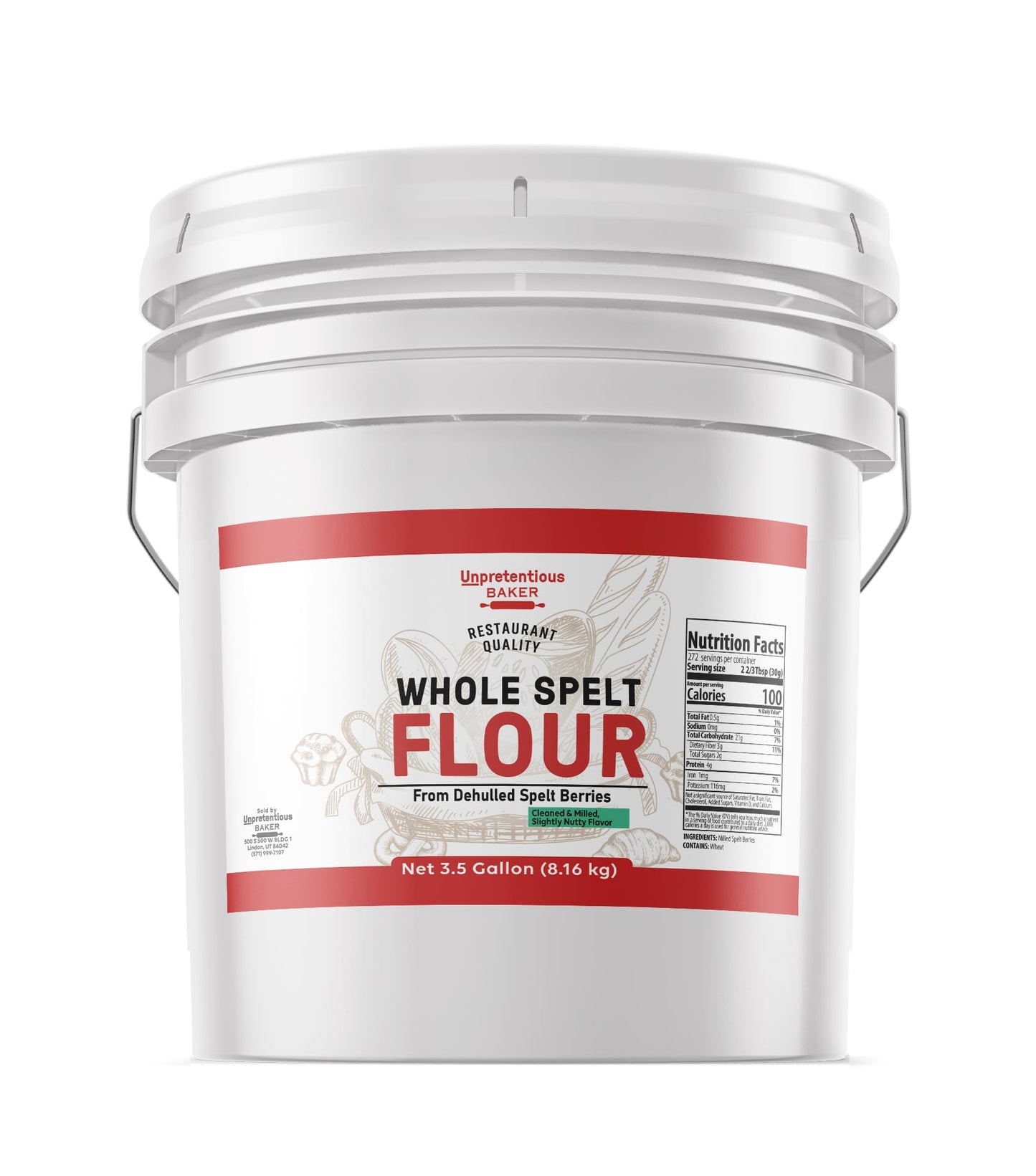 Unpretentious Whole Spelt Flour, 3.5 Gallon Bucket, Light & Airy Flour, From Dehulled Spelt Berries