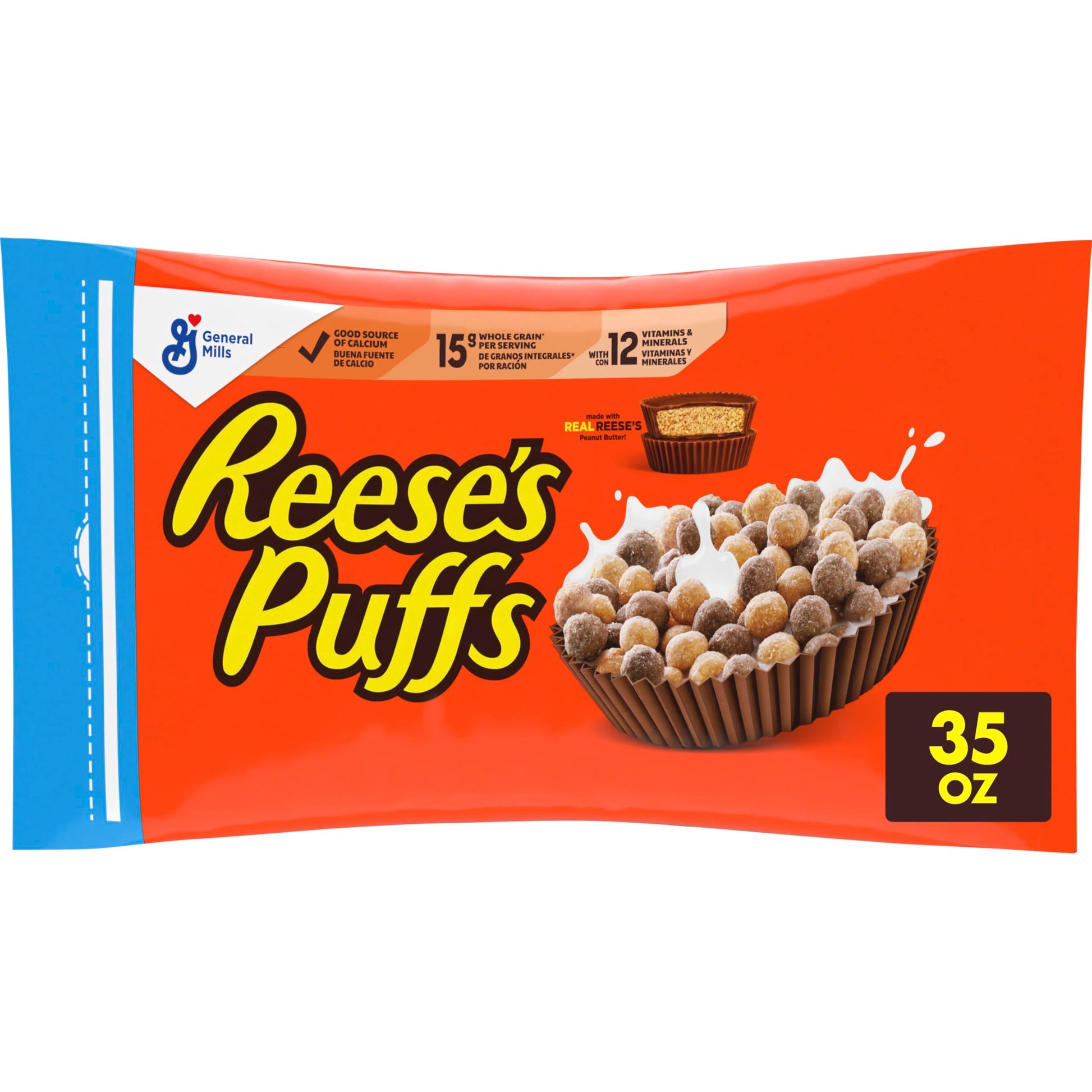 Reeses Puffs Chocolatey Peanut Butter Cereal, 35 oz, Kid Breakfast Cereal, 2.1 lb