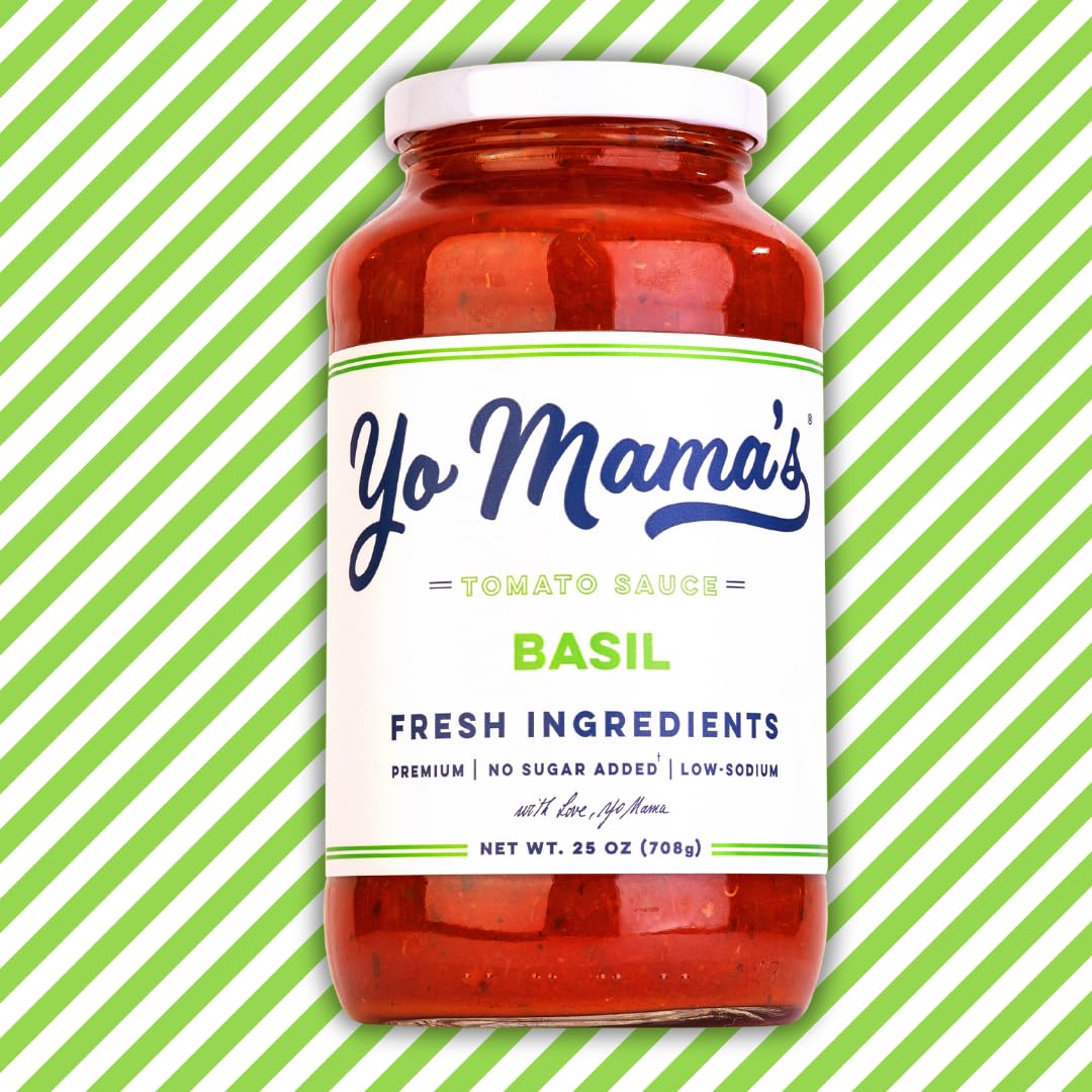 Yo Mama’s Foods Keto Tomato Basil Pasta Sauce - No Sugar Added, Low Carb, Vegan - 1.56 lb (Pack of 6)