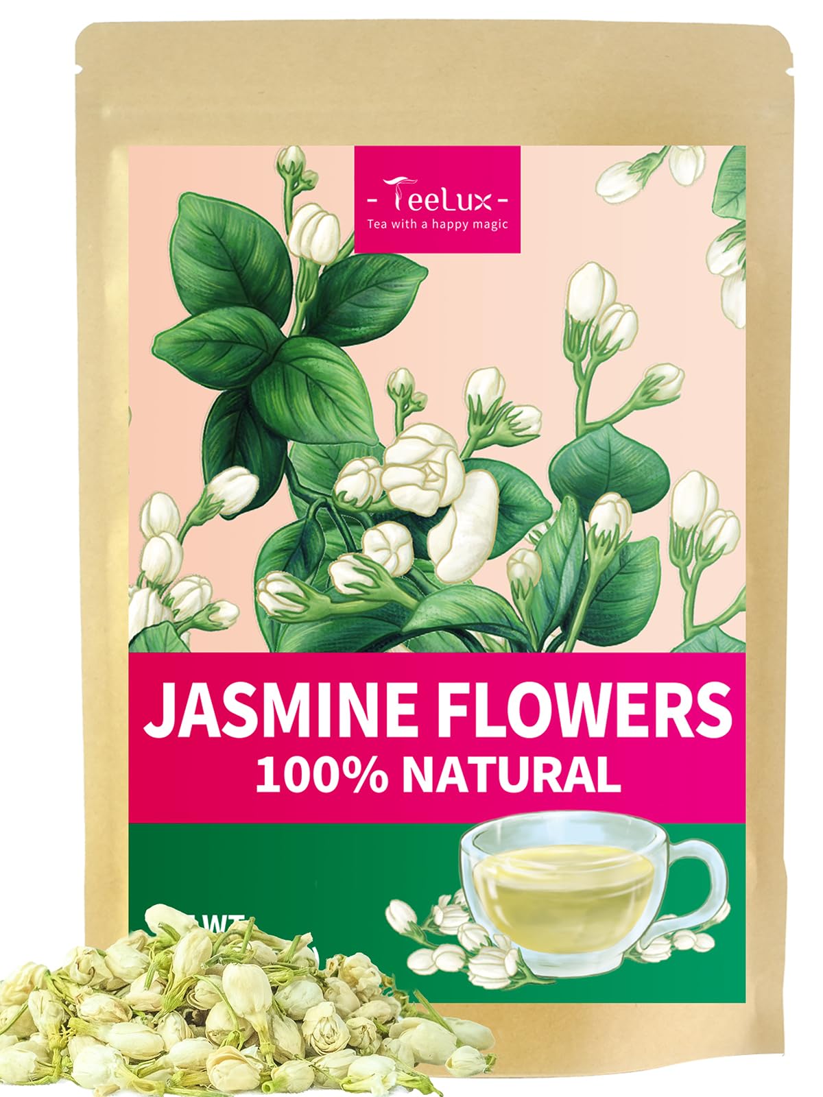 TeeLux Jasmine Flowers Loose Leaf Tea, Edible Dried Jasmine Buds, Caffeine Free, 3.5oz