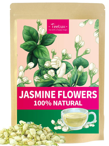TeeLux Jasmine Flowers Loose Leaf Tea, Edible Dried Jasmine Buds, Caffeine Free, 3.5oz