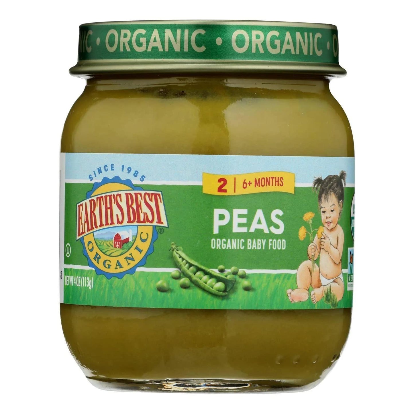 Earths Best Organic From 6 Months Peas Baby Food Plastic Container 4 Oz - 0023923343231