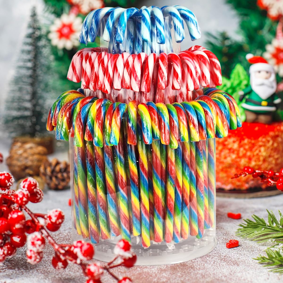 Yumzo Christmas Candy Canes Gift Set - Blue/White Peppermint & Red/White Cherry Mix - 100 Count Individually Wrapped