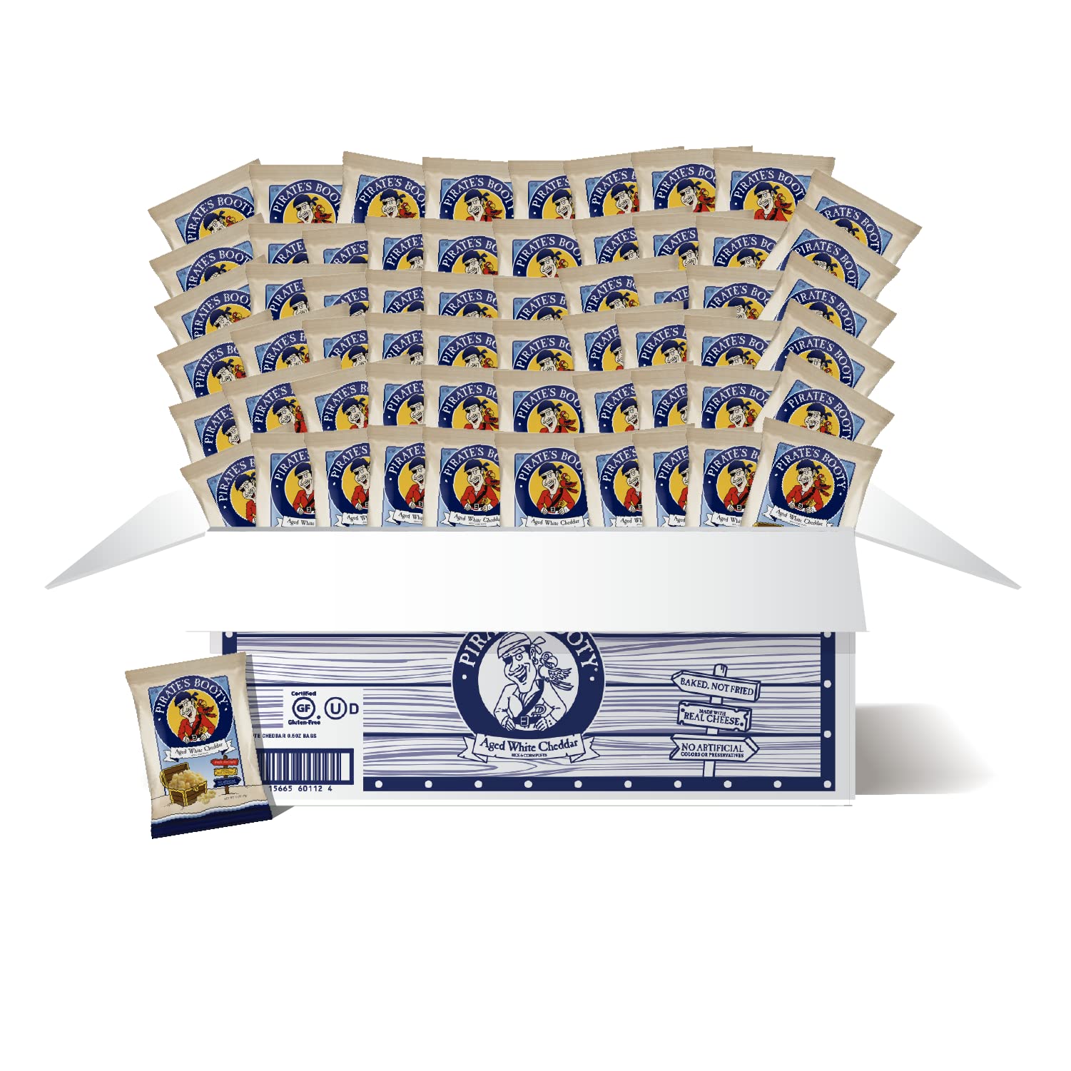 Pirate'S Booty Aged White Cheddar Cheese Puffs, 60Ct, 0.5Oz Individual Snack Size Bags, Gluten Free, Healthy Kids Snacks, 100 Ca