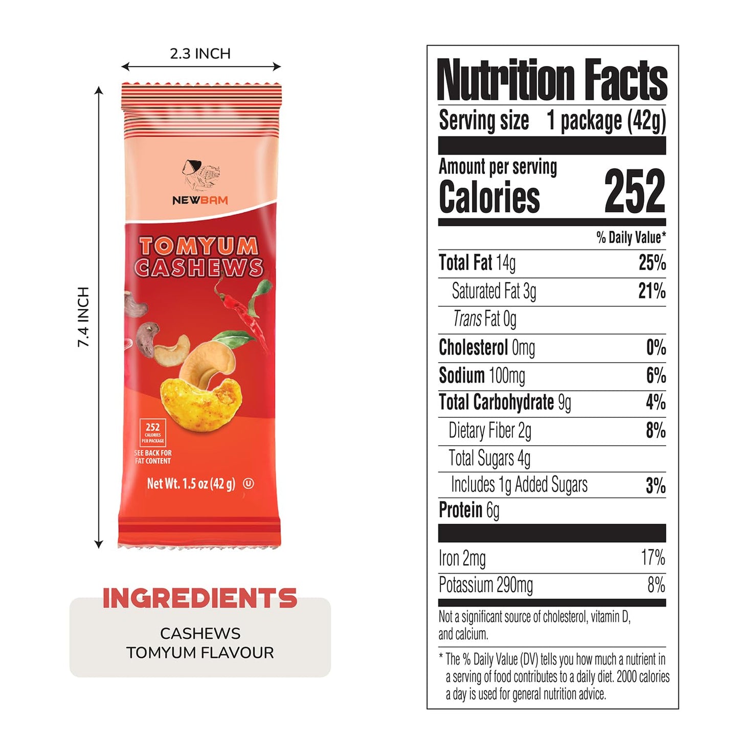 NEWBAM Tomyum Cashews Nut Snacks Box, 12 Individual Packs, 1.5oz Each, Vegan, Gluten Free, Ready-to-eat, Healthy Snack