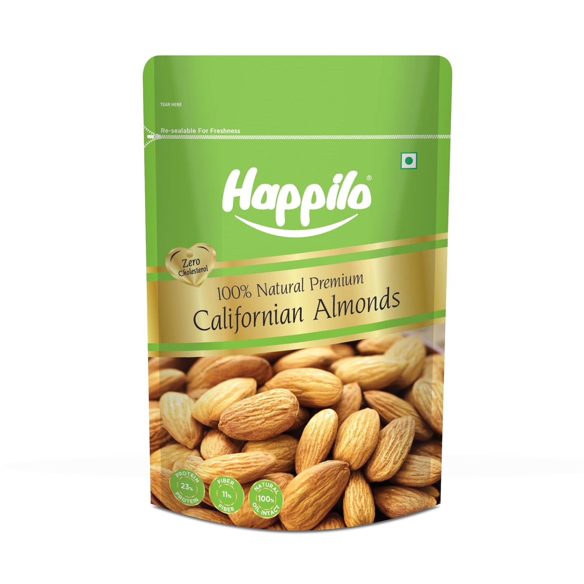 Happilo 100% Natural Top-Grade California Almonds 200 G Dried | Badam Giri | High In Fiber & Boost Immunity | Real Nuts | Gluten Free & Zero Cholesterol