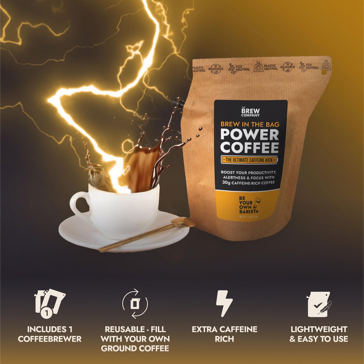 Growers Cup Extra Strong Ground Coffee, 1.06 oz, Ideal for Camping, Athletes & Gamers