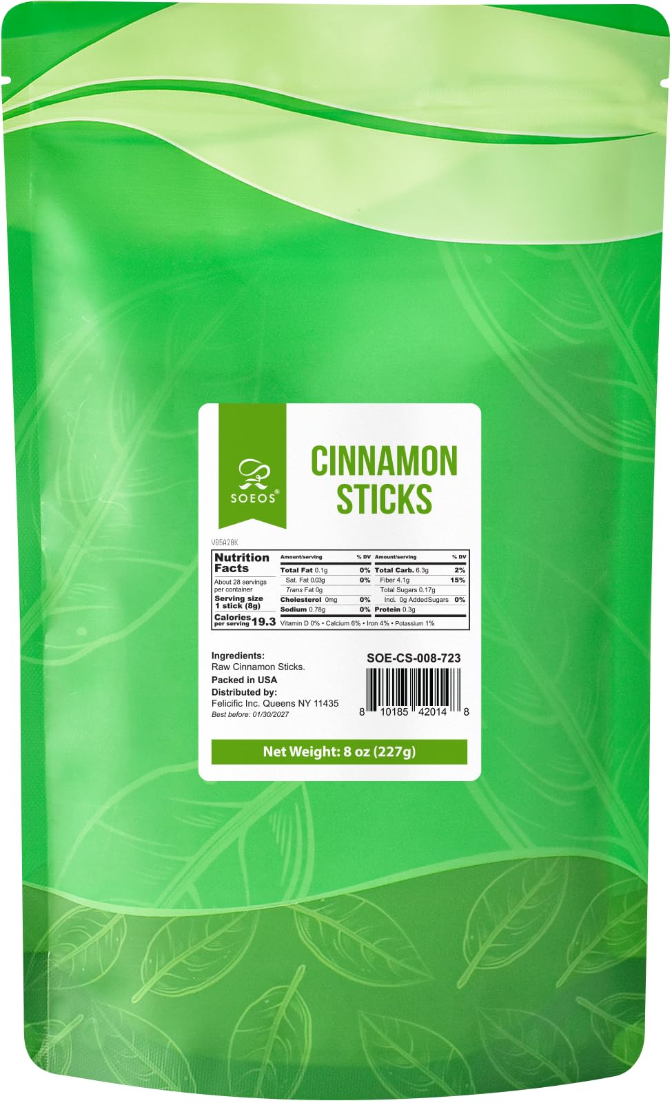 Soeos Cinnamon Sticks, 8 oz, Cassia Cinnamon, Strong Aroma, Perfect for Baking, Cooking, Beverages, Coffee and Tea
