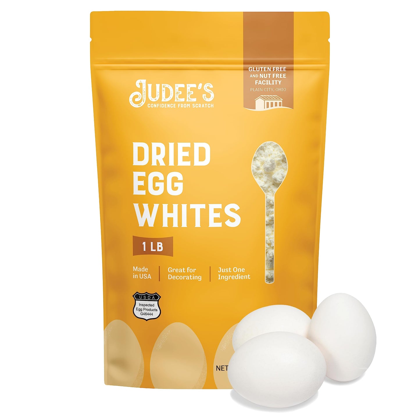 Judees Dried Egg White Powder - Gluten-Free, 16 oz - Ideal for Meringue, Icing, Shakes - Great for Breakfast & Camping Meals