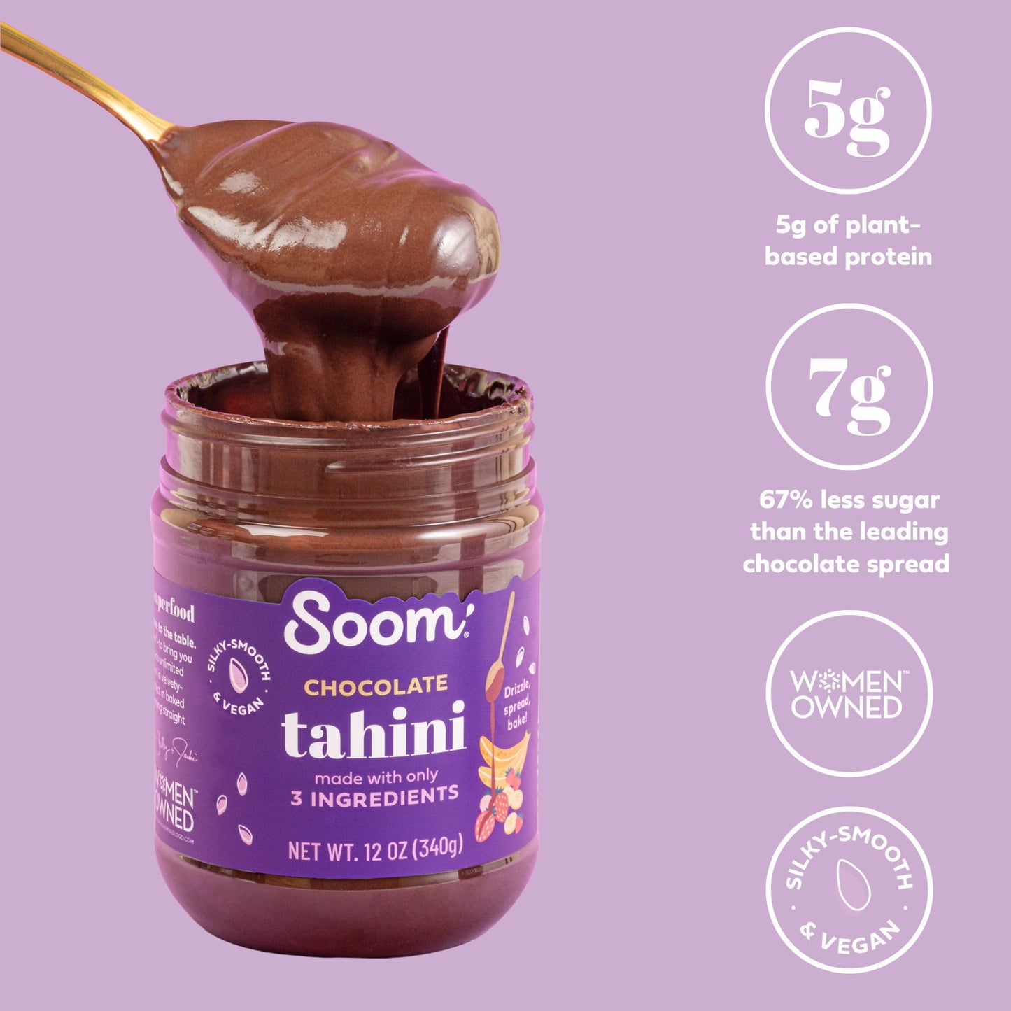 Soom Foods Sesame Tahini Paste Two Flavor Sampler: (1) Premium Sesame Tahini 11Oz And (1) Chocolate Tahini Halva Spread Tahini 12Oz | Silky Smooth Texture In Hummus, Dips, Dressings, Baked Goods | Vegan, Nut-Free, Gluten-Free